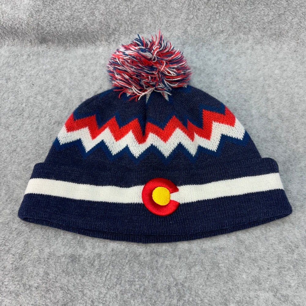 Colorado State Flag Unisex Navy Aksels Beanie Knit Pom Pom Cuffed Hat OSFM